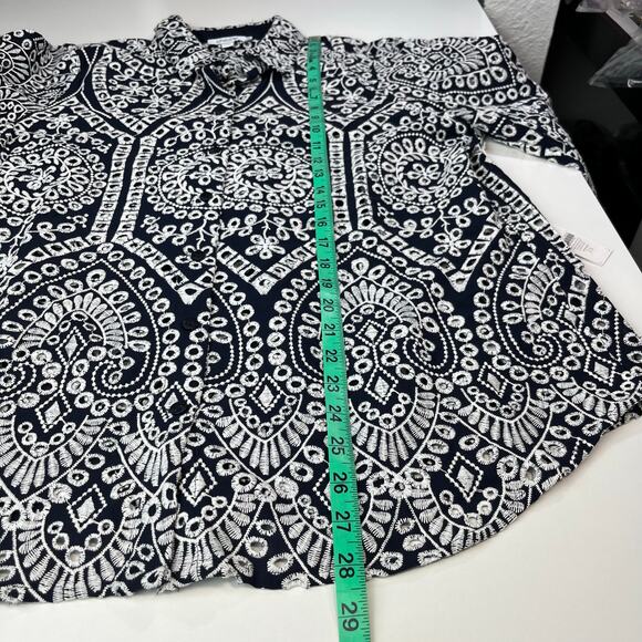 Chico´s Eyelet Billow Sleeve Shirt NWT Sz‎ 2.5 14 Navy Blue White Embroidered - Picture 13 of 15
